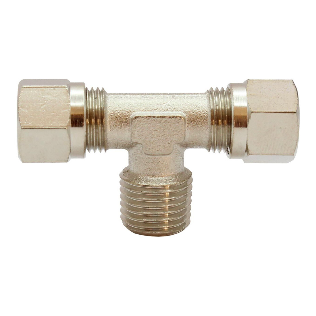 Riegler T-Einschraubverschraubung, R 1/8 a., Rohr-Außen-Ø 8 mm, MS vern.