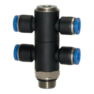 Riegler T-Mehrfachverteiler  »Blaue Serie «, 4-fach, drehbar, G 1/8 a. Ã˜4mm