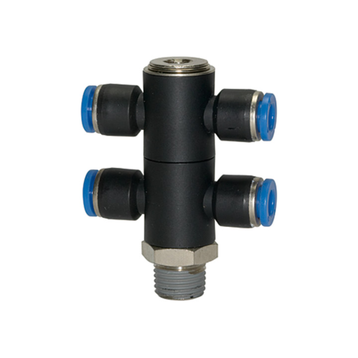 Riegler T-Mehrfachverteiler »Blaue Serie«, 4-fach, drehbar, R 1/4 a. Ã ̃6mm