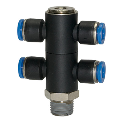 Riegler T-Mehrfachverteiler »Blaue Serie«, 4-fach, drehbar, R 1/8 a. Ø4mm