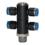 Riegler T-Mehrfachverteiler »Blaue Serie«, 4-fach, drehbar, R 1/8 a. Ã˜4mm