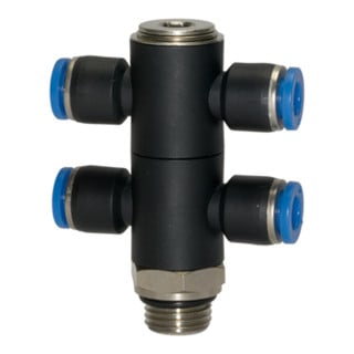 Riegler T-multiprises »Série bleue«, 4 voies pivotantes, G 3/8 à Ø12mm