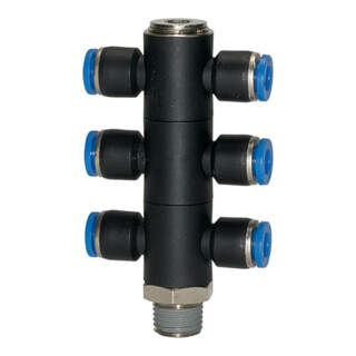 Riegler T-multiprises « Série Bleue », 6 voies pivotantes, R 1/2 à Ø12mm
