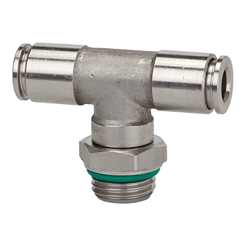 Riegler T-Steckverschra., drehbar, G 3/8 a., Schl.-Ø 10, 15bar, ES 1.4404