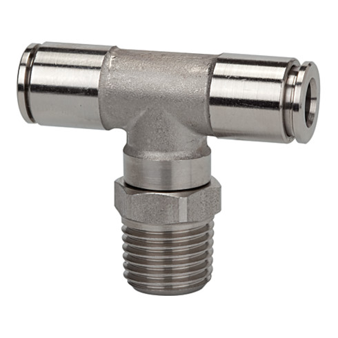 Riegler T-Steckverschra., drehbar, R 1/8 a., Schl.-Ø 6, 15bar, ES 1.4404