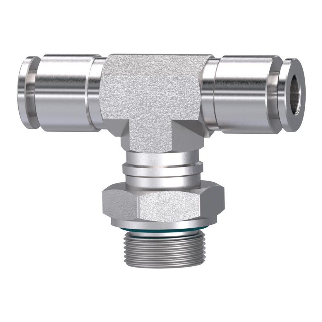 Riegler T-Steckverschraubung, drehbar, G 3/8 a., Schlauch-Ø 12, ES 1.4404