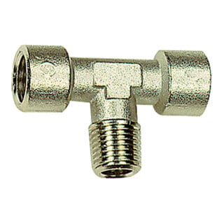 Riegler T-Stück, innen/außen/innen, G/R 1/4, SW 13, Messing vernickelt