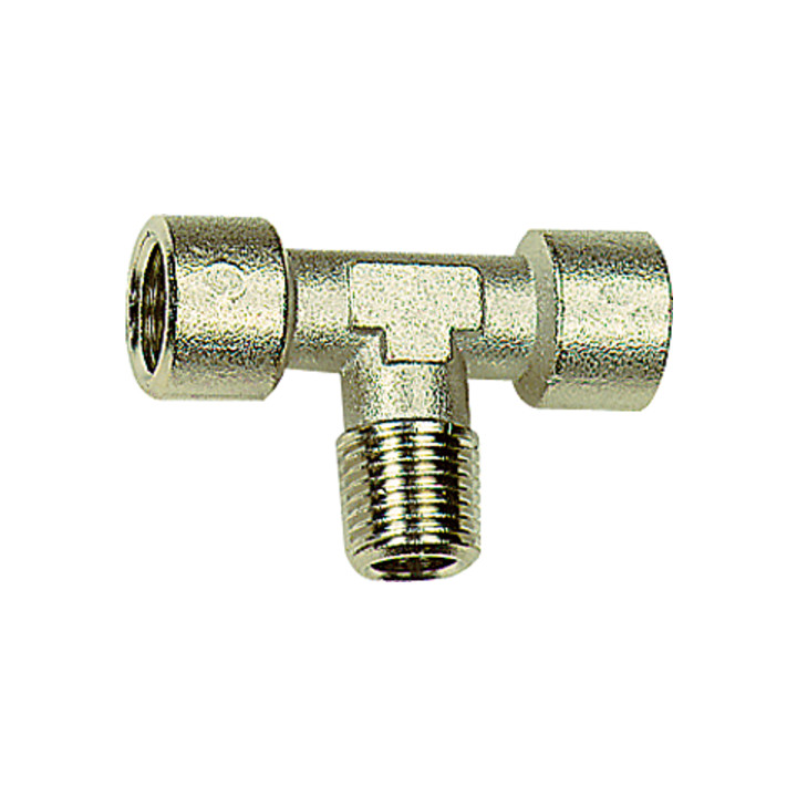 Riegler T-Stück, innen/außen/innen, G/R 1/8, SW 10, Messing vernickelt