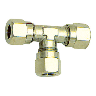 Riegler T-Verschraubung, Rohr-Außen-Ã˜ 12 mm, SW 15, SW1 22, Messing vern.