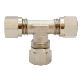 Riegler T-Verschraubung, Rohr-Außen-Ã˜ 12 mm, SW 15, SW1 22, Messing vern.