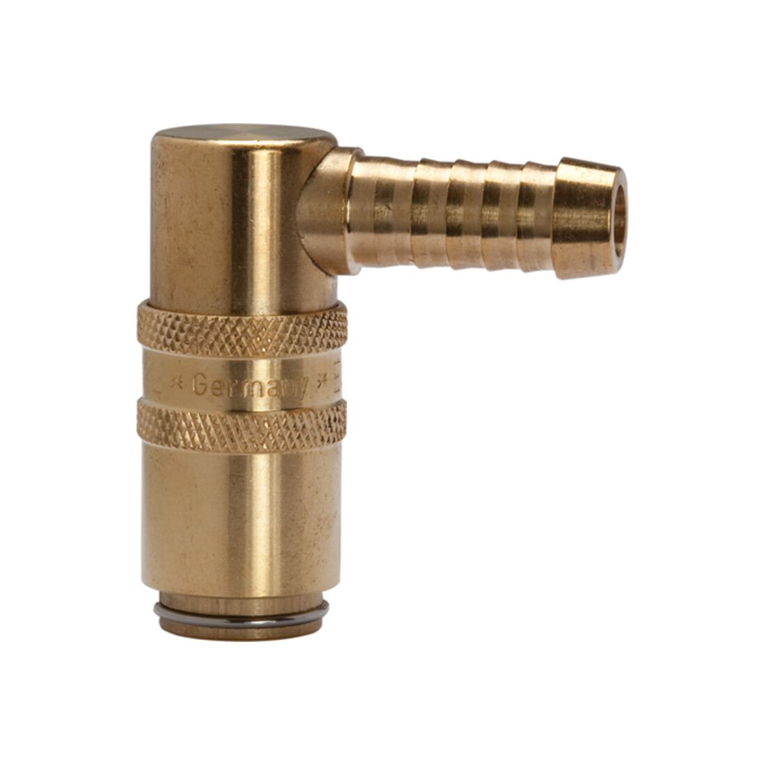 Riegler Temperierkupplung DN 6, Zapfen 9 mm, Absperrventil, Tülle 90°