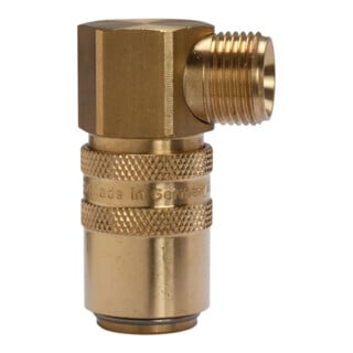 Riegler Temperierkupplung DN 9 mit AG, mit Absperrventil, G 3/8 90°