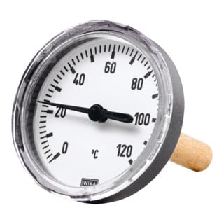 Riegler Thermomètre bimétallique, G1/2 haut, longueur de plongeur 100 mm Ø80, jusqu'à 120°C