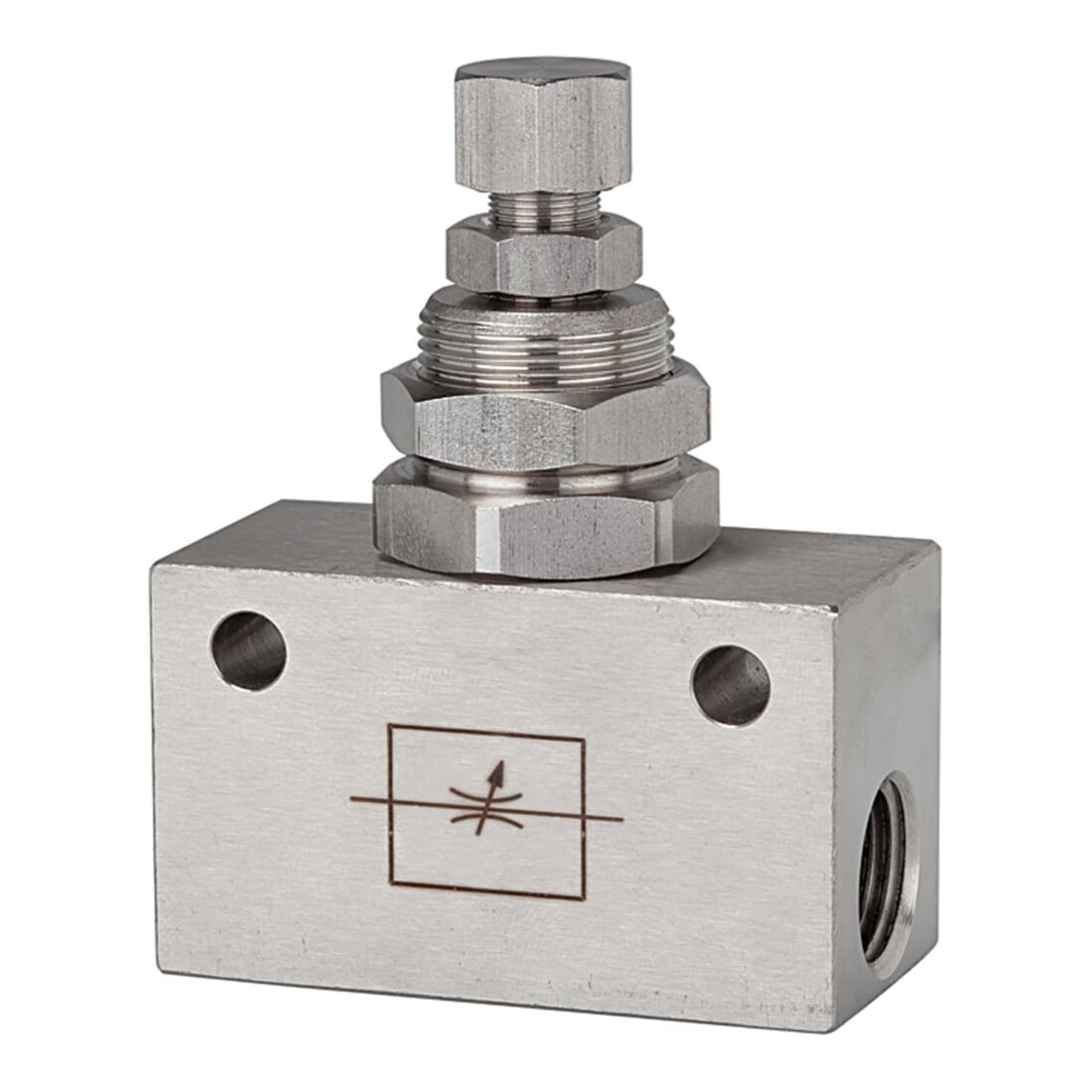 Riegler Valve d'étranglement, forme bloc, acier inox 1.4404, G 1/8, PN max. 10 bar