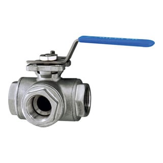 Riegler Vanne à boisseau sphérique 3 voies, alésage en T, acier inoxydable 1.4408, G 1 1/4, DN 32, 1082 F-ES
