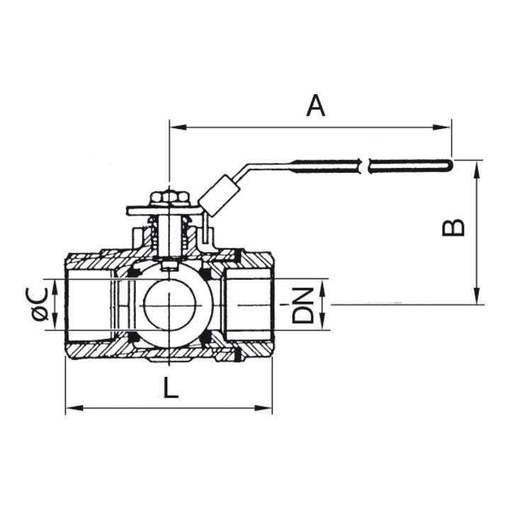 Riegler Vanne à boisseau sphérique 3 voies, alésage en T, acier inoxydable 1.4408, G 1 1/4, DN 32, 1082 F-ES