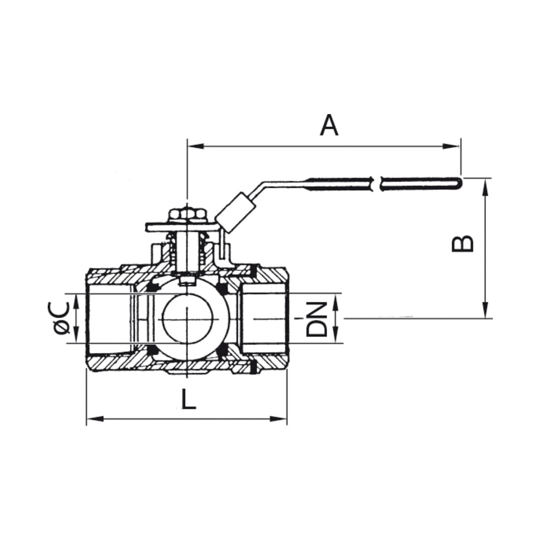 Riegler Vanne à boisseau sphérique 3 voies, alésage L, acier inoxydable 1.4408, G 3/4, DN 20