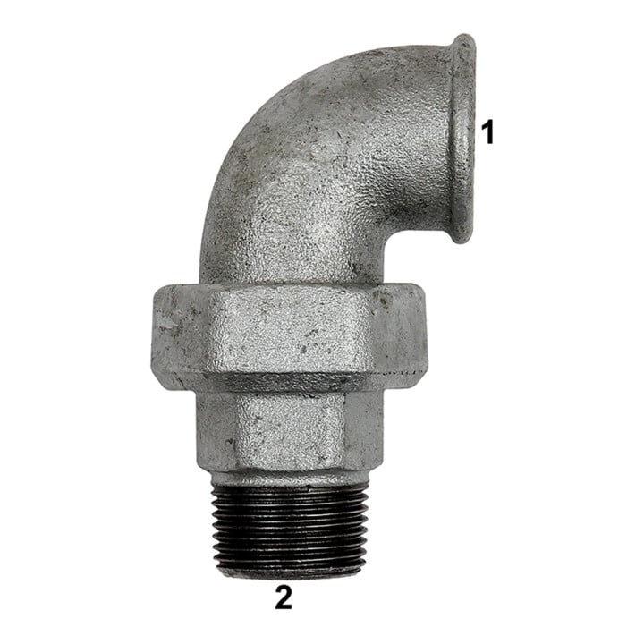 Riegler Verschraubung Bogen 98 IG/AG, Rp 1 1/4, R 1 1/4, schw. Temperguss