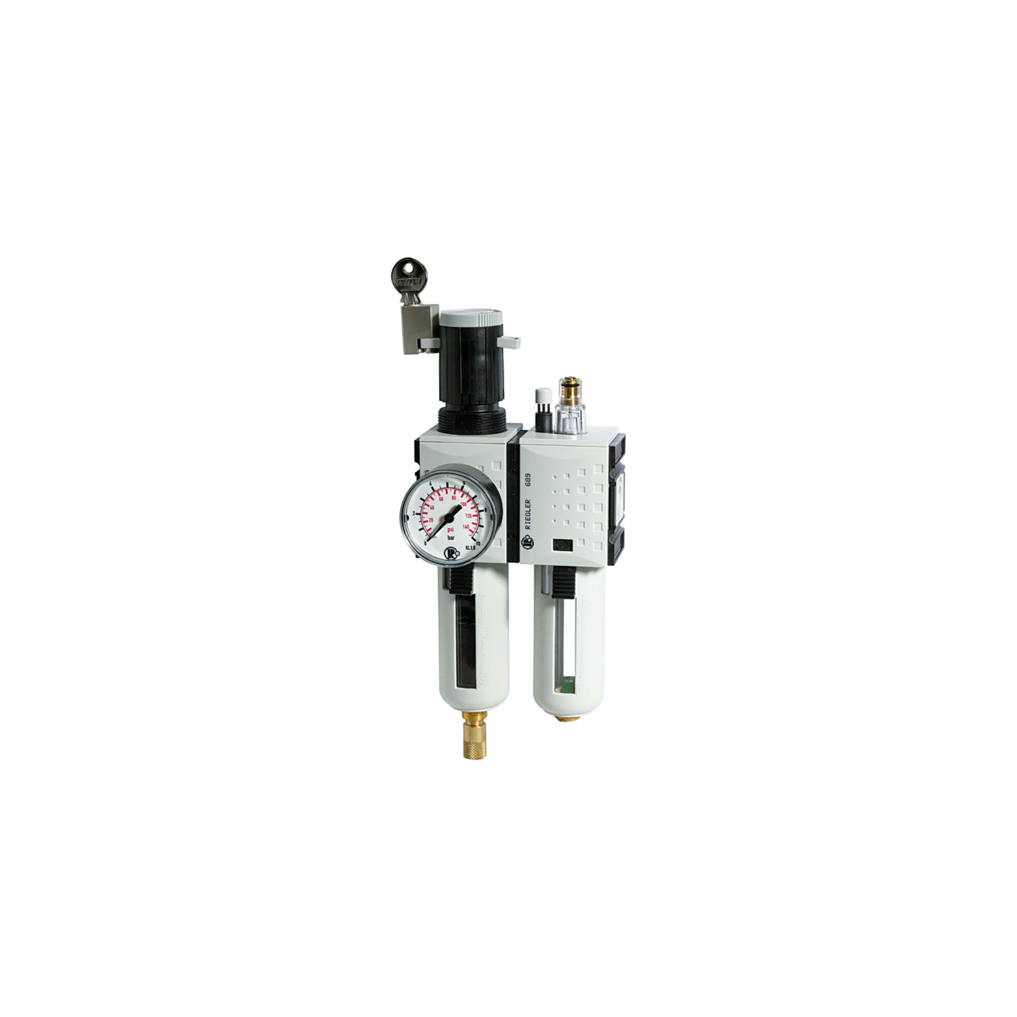 Riegler Wartungseinheit 2-tlg. »FUTURA«, PC, BG 2, G 3/8, 0,5-10 bar, VA