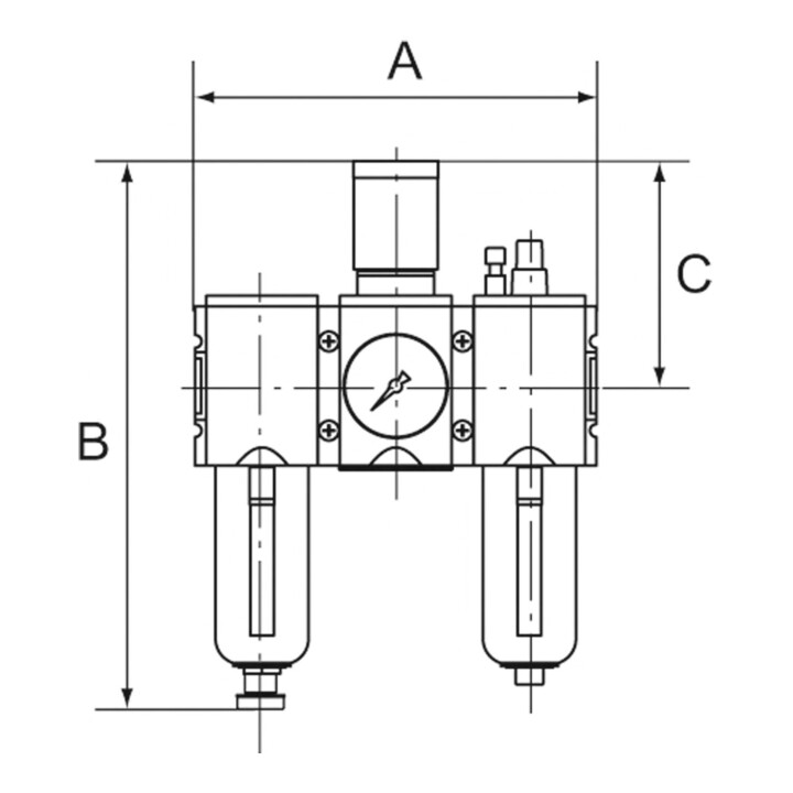 Riegler Wartungseinheit 3-tlg. »FUTURA«, MBeh., BG1, G 1/4, 0,5-8 bar, VA