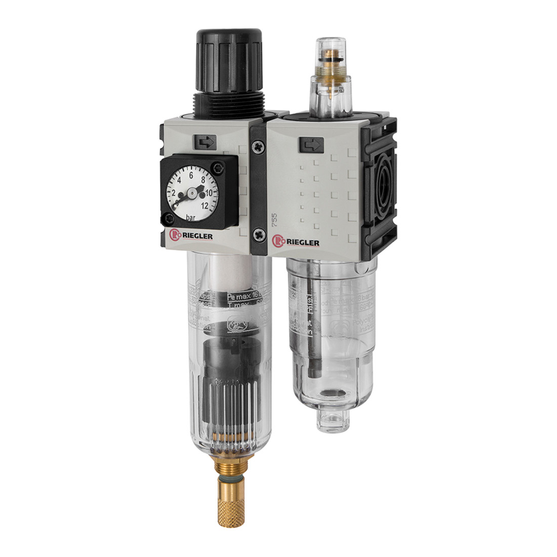 Riegler WE 2 pcs »FUTURA-mini«, réservoir PC, manomètre compact, G 1/4, 0,1-4, VA