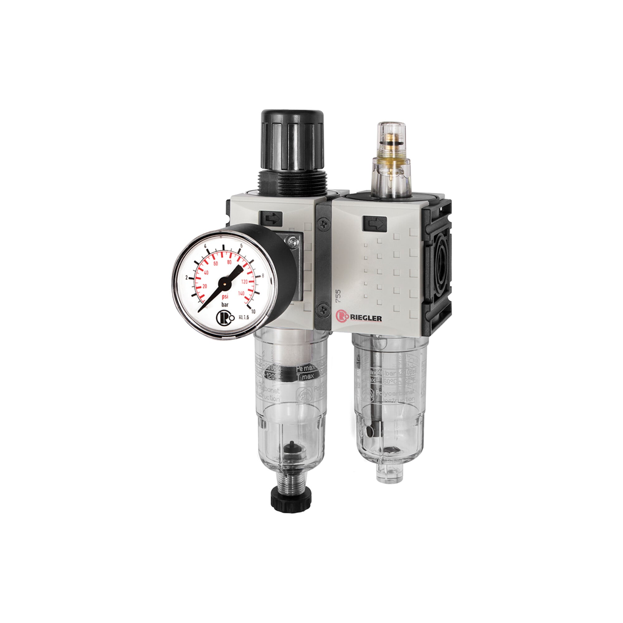 Riegler WE 2-tlg. »FUTURA-mini«, PC-Beh., Standardmano, G 1/4, 0,1-4, HA