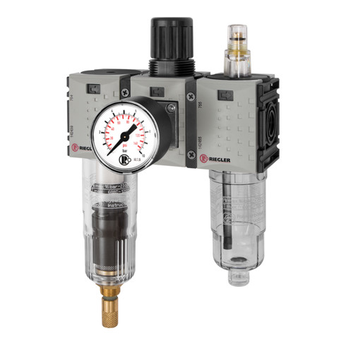 Riegler WE 3-tlg. »FUTURA-mini«, PC-Beh., Standardmano, G 1/4, 0,1-4, VA