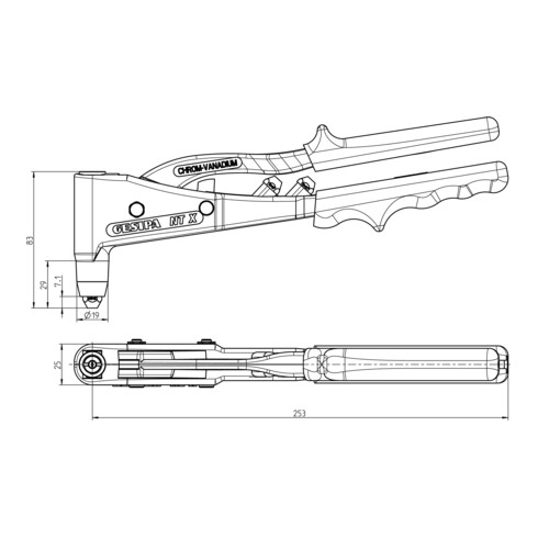 Riveteuse d'écrous aveugles manuelle NTX-F L. 260 mm zone de travail 2,4 - 5 mm
