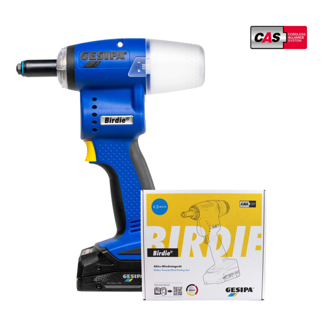 Riveteuse sans fil Gesipa Birdie avec 1x batterie 2,0 Ah et 1x chargeur dans le carton