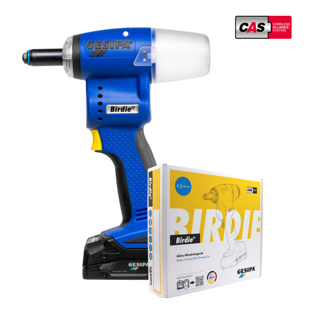 Riveteuse sans fil Gesipa Birdie avec 2x batterie 2,0 Ah et 1x chargeur, dans carton