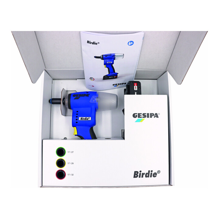 Riveteuse sans fil Gesipa Birdie avec 2x batterie 2,0 Ah et 1x chargeur, dans carton