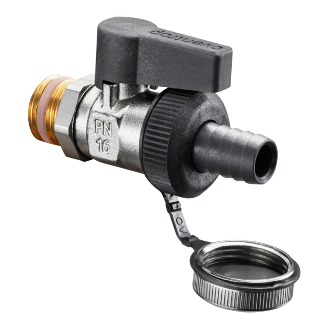 Robinet à boisseau sphérique OV Optiflex 1/2 nickelé avec collier de serrage + bouchon