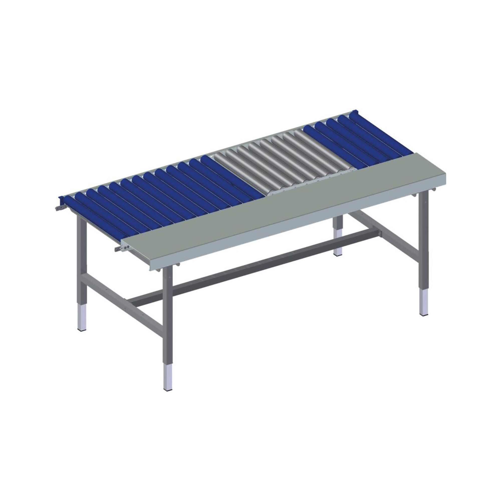 Rocholz Rollenbahntisch mit Arbeitsfläche und Waage SYSTEM 2000 1955x920x710-960 mm Kurbelverstellung