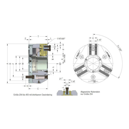 RÖHM Kraftspannfutter DURO-A 254/3 1/16 ZA170 M94X1,5 FD79 KH20,5 BH5,5