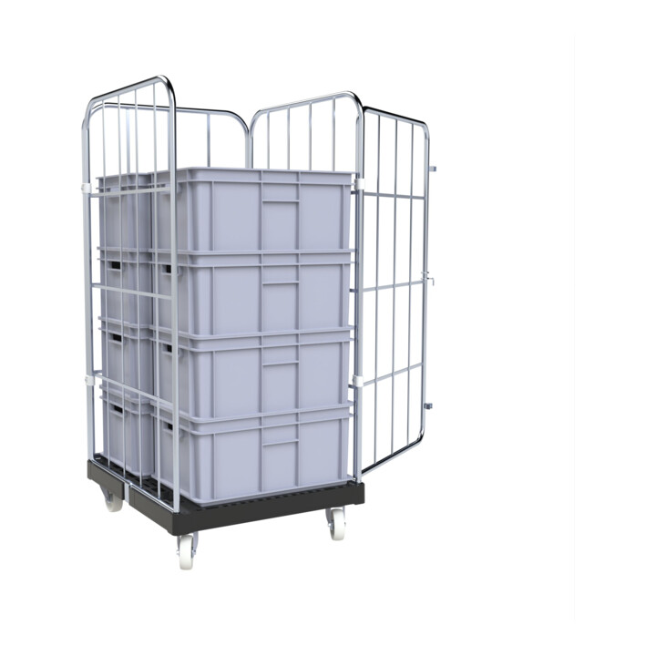 rolltainer® BASIC 724 x 815 mm 4 côtés ø 20 mm Cr 3 bleu galvanisé