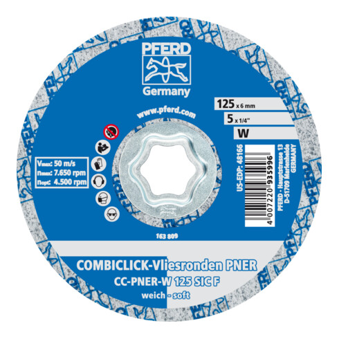 Rondelle comprimée en non-tissé PFERD COMBICLICK CC PNER diamètre 125 mm souple SIC fin pour la finition