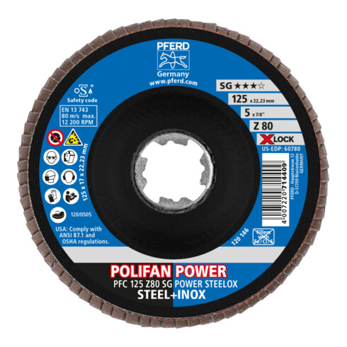 Rondelle crantée PFERD POLIFAN PFC 125 Z80 SG POWER STEELOX/X-LOCK