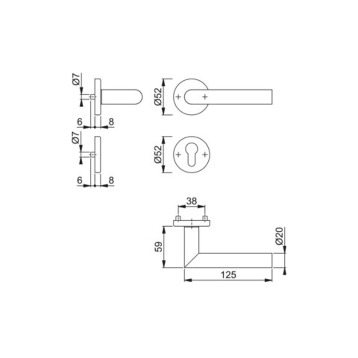 Rosaces Hoppe Ams.E1400Z/42KV/42KVS VA F69 rd.PZ DIN G/D D/D