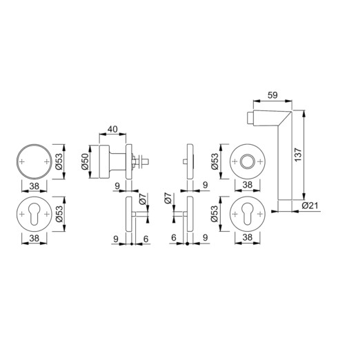 Rosette Hoppe grt.Ams.58/42KV/42KVS/1400 Alu.F1 rd.PZ DIN L/R fl.D/K