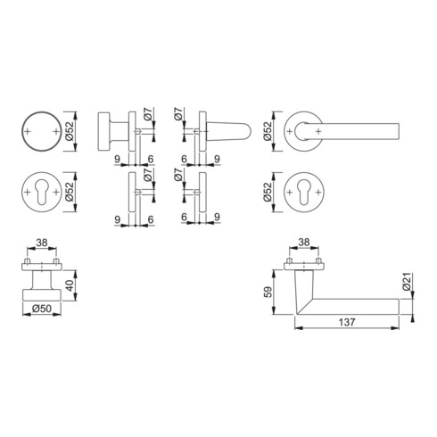 Rosette Hoppe grt.Ams.58/42KV/42KVS/1400 Alu.F1 rd.PZ DIN L/R fl.D/K