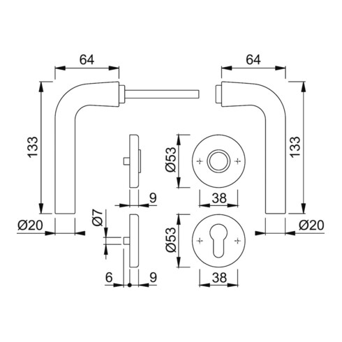 Rosetten-Drückergrt. Bonn 150/42KV/42KVS PZ VK 8mm Alu F1 SST mit Rückholfeder