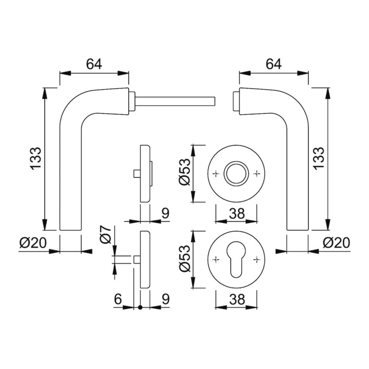 Rosetten-Drückergrt. Bonn 150/42KV/42KVS PZ VK 8mm Alu F1 SST mit Rückholfeder