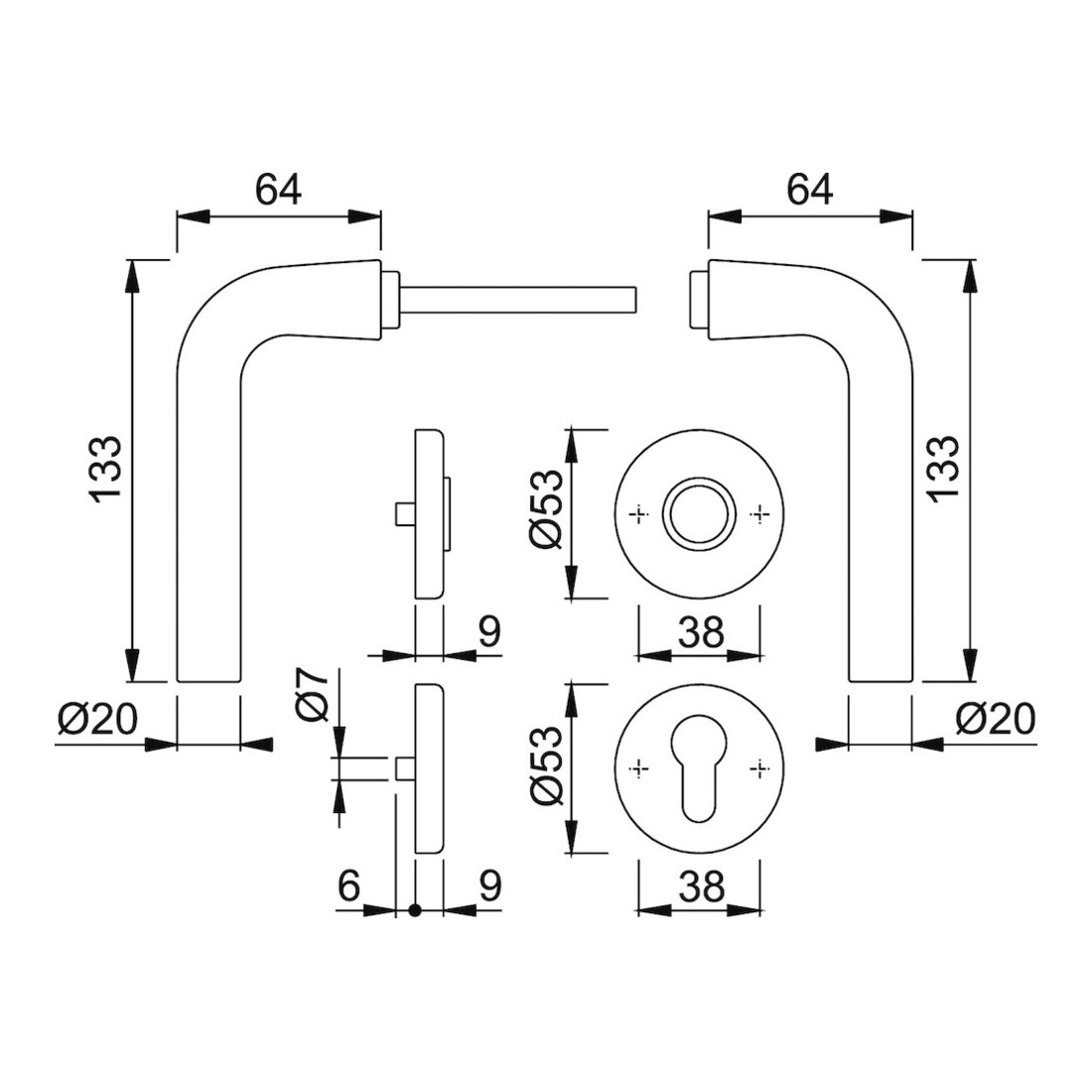 Rosetten-Drückergrt. Bonn 150/42KV/42KVS PZ VK 8mm Alu F1 SST mit Rückholfeder