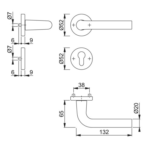 Rosetten-Drückergrt. Bonn 150/42KV/42KVS PZ VK 8mm Alu F1 SST mit Rückholfeder