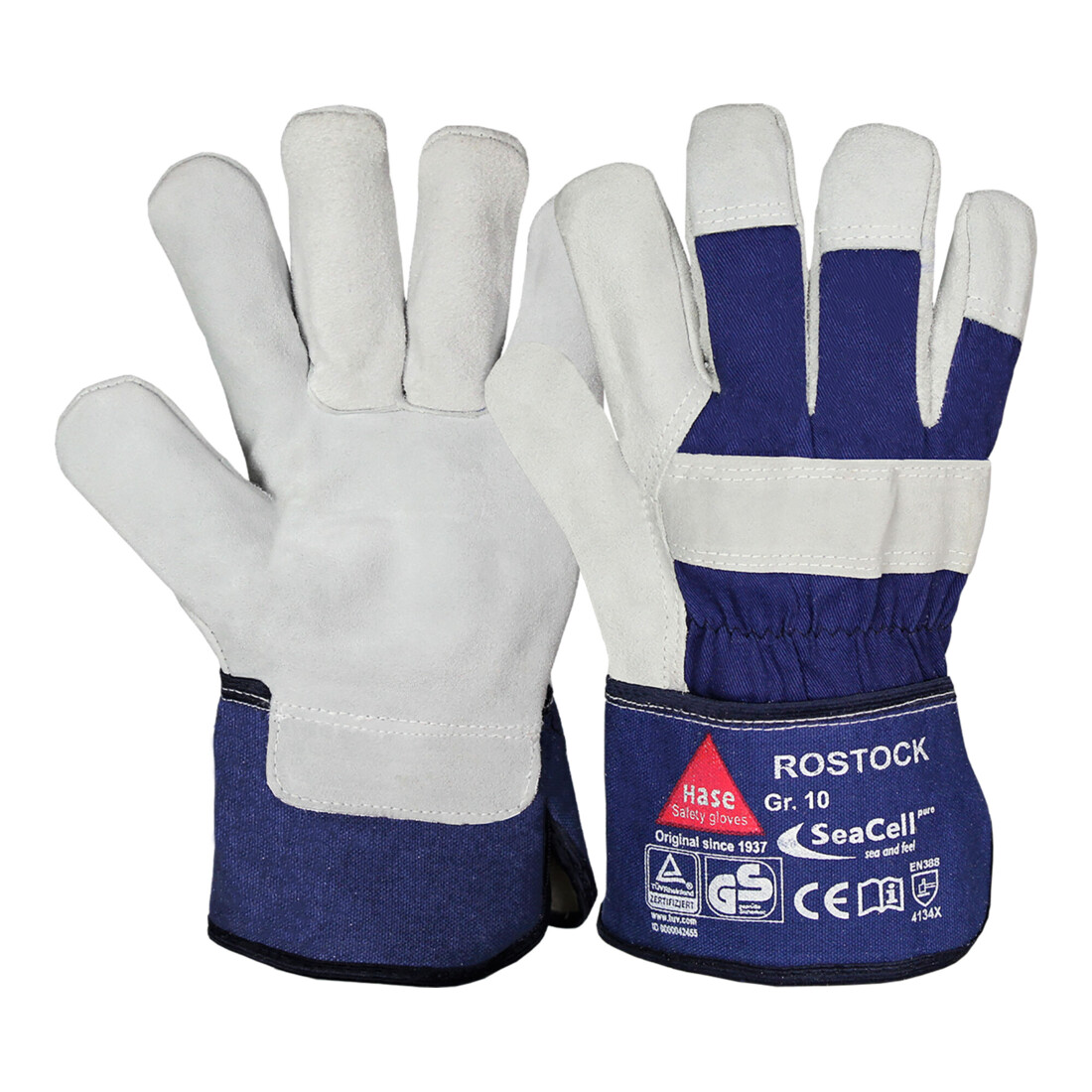 Gants de travail Hase Rostock en cuir fendu de vachette Rostock doublés de cuir fendu