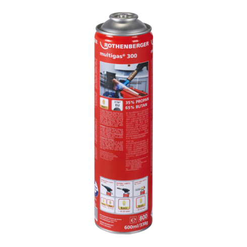 Rothenberger gaspatroon Multigas 300 600ml ca.1950graden C 40% propaan/60% butaan