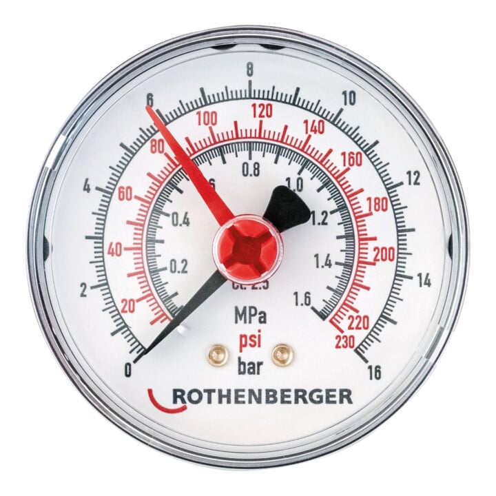 Rothenberger RP50 MANOMÈTRE À RESSORT16 BAR, DIVISION DE 0,2 GRADE