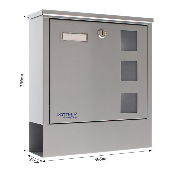 ROTTNER Briefkasten Lago T06332 Silber Zylinderschloss