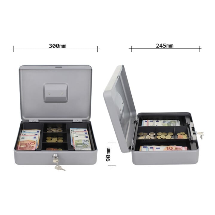 ROTTNER Geldkassette HomeStar Cash 4 Zylinderschloss Silber 300 x 245 x 90mm