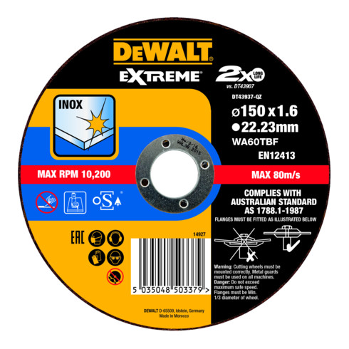 Roue de tronçonnage DEWALT acier inoxydable plat 150x1,6 mm